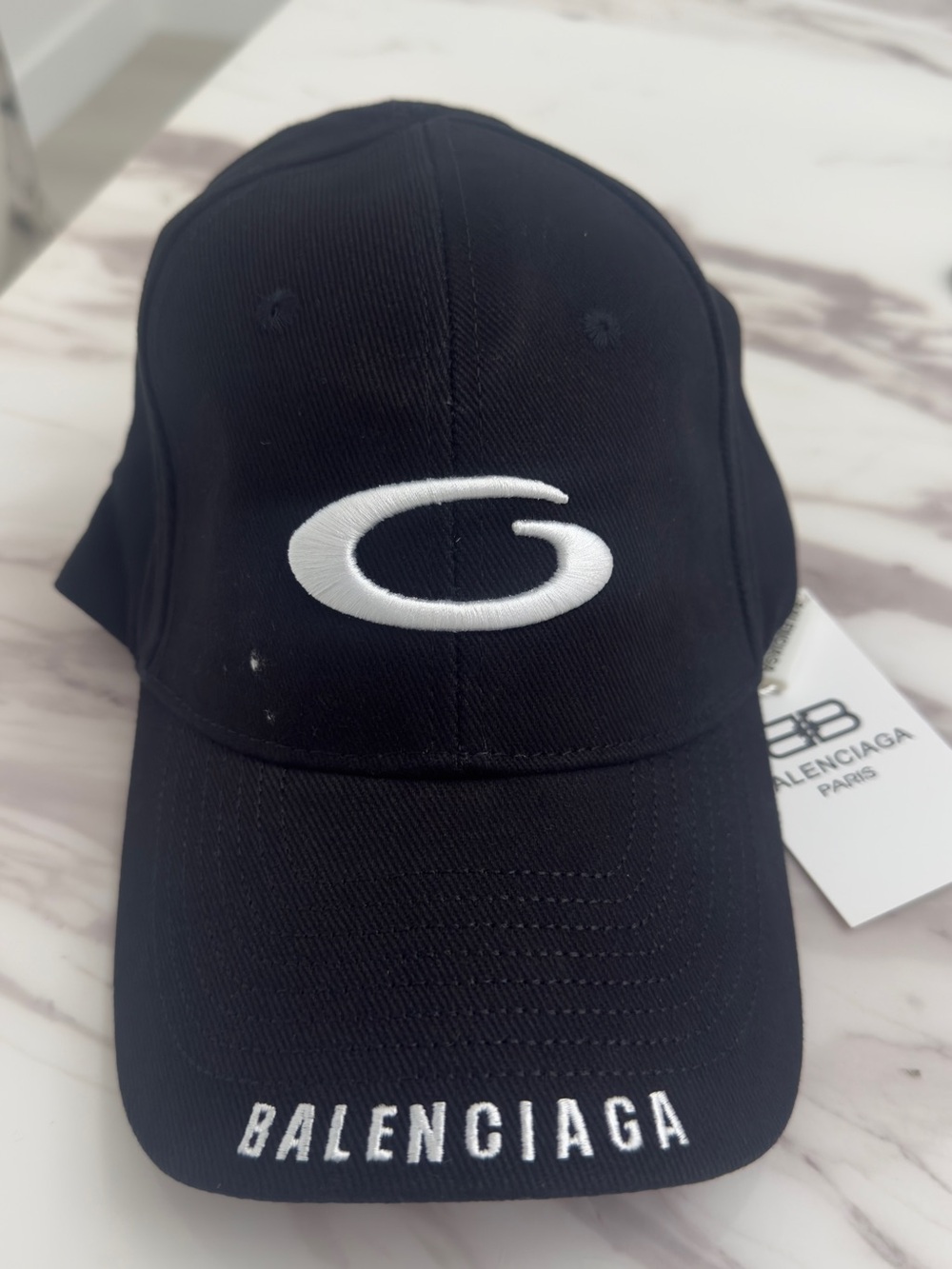 Balenciaga Black Baseball Cap with White Embroidered Logo